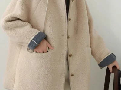 Women’s Hooded Lamb Wool Jacket – Korean Casual Single-Breasted Thick Winter Coat