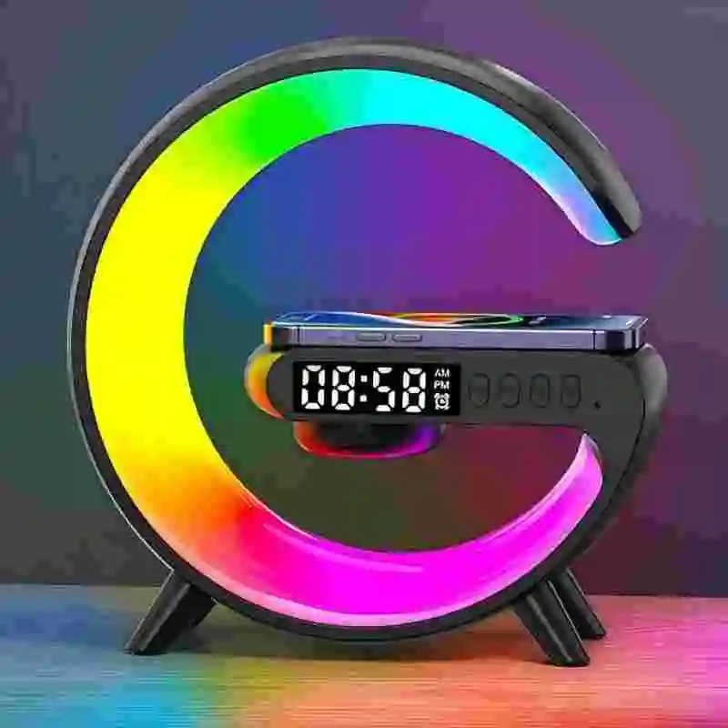 G-Shaped Mini Wireless Charger Stand with Speaker & RGB Night Light