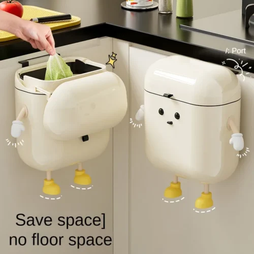 Space-Saving Wall-Mounted Kitchen Trash Can with Lid – No-Bend Design