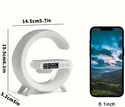Ultimate G-Shaped Mini Wireless Charger Stand, Fast Charging Speaker with RGB Night Light and Atmosphere Lighting