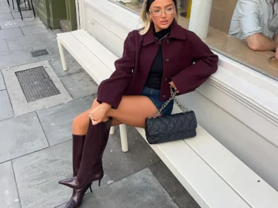 Burgundy Lapel Short Jacket for Women – Long Sleeve, Single-Breasted Casual Street Outwear