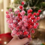 Artificial Holly Berry Picks with Snowflake Glitter – Christmas Tree, Wreath, Craft & Wedding Decor