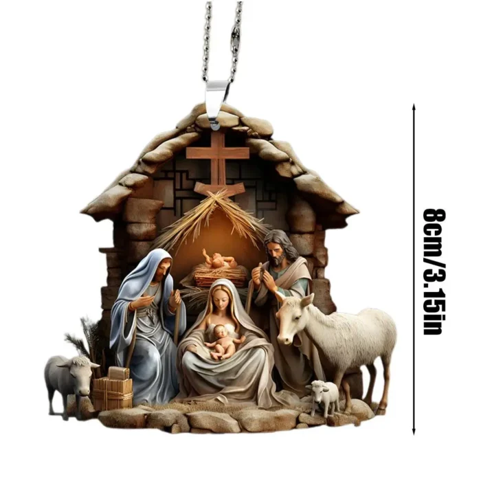 Acrylic Nativity Scene Ornament – Christmas Tree & Car Hanging Decoration