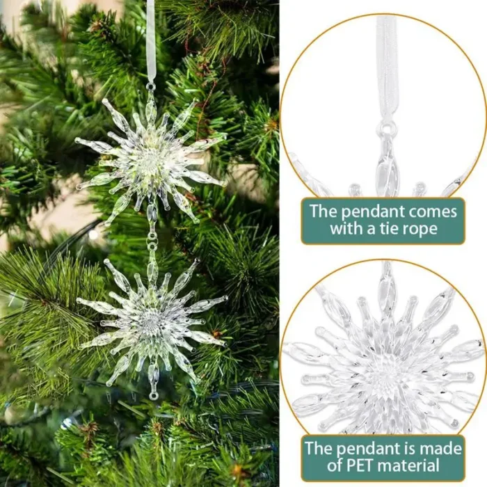 Clear Acrylic Snowflake Ornaments – Ice Pendant Xmas Tree Hanging Decor