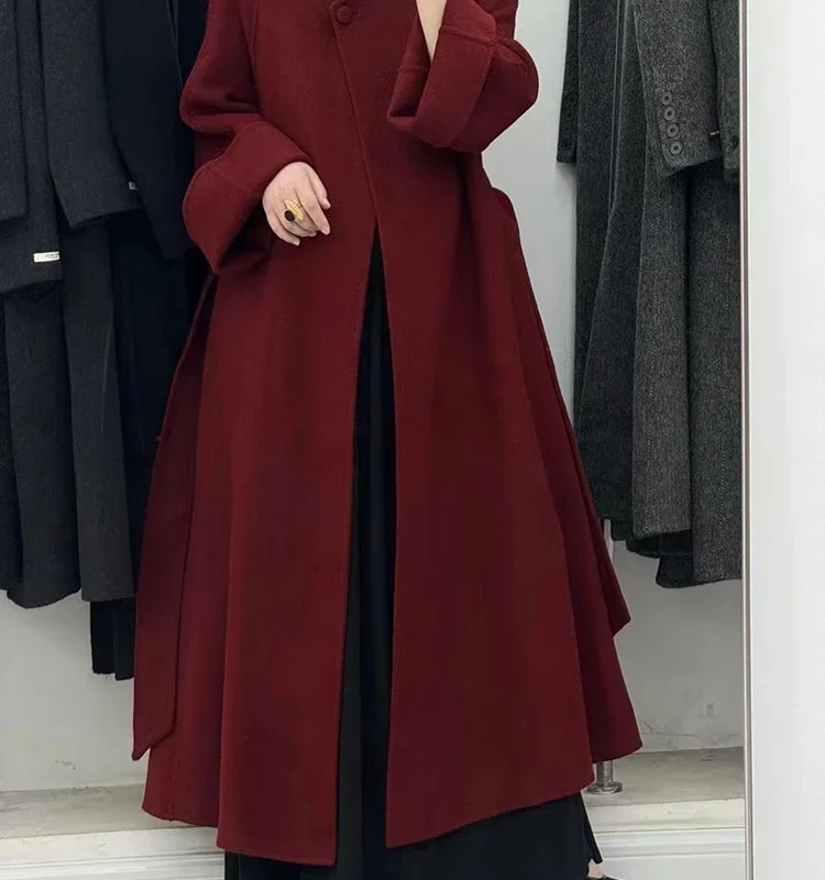 High-End Double-Sided Wool Coat for Women – Round Neck, Long Sleeve, Loose Winter Fashion