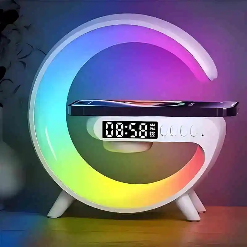 G-Shaped Mini Wireless Charger Stand with Speaker & RGB Night Light