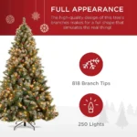 Pre-Lit Hinged Artificial Christmas Tree – Frosted Pine with 818 Flocked Tips, 58 Pine Cones, 58 Berries, 250 Lights