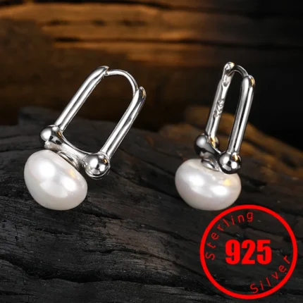 Elegant 925 Sterling Silver Simple Pearl Earrings