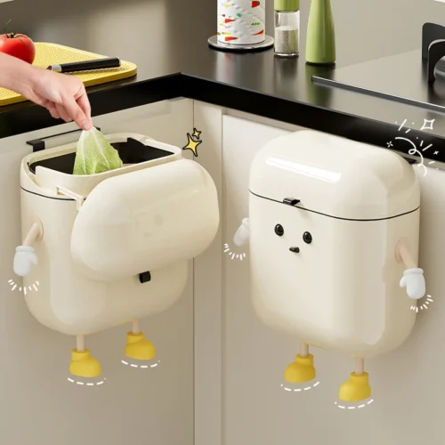 Space-Saving Wall-Mounted Kitchen Trash Can with Lid – No-Bend Design
