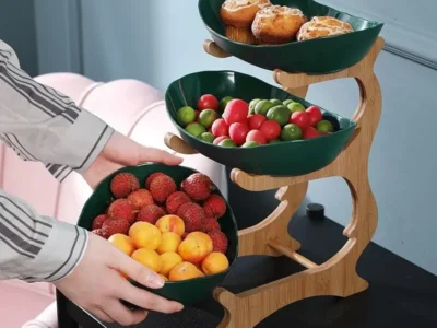Stylish 3-Tier Plate Holder Set – Partitioned Fruit Bowl, Candy & Cake Trays