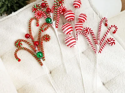 Plush Christmas Candy Cane Ornaments – Lifelike Handmade Branches for DIY Xmas Tree & Garland Decor