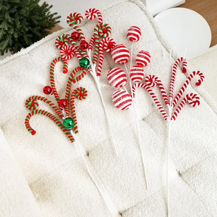 Plush Christmas Candy Cane Ornaments – Lifelike Handmade Branches for DIY Xmas Tree & Garland Decor