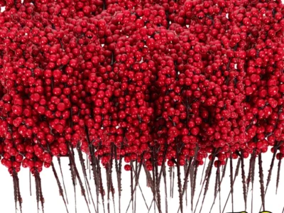 Artificial Red Holly Berry Stems – Christmas Fake Flowers for Xmas Tree, New Year Party, and Home Decor