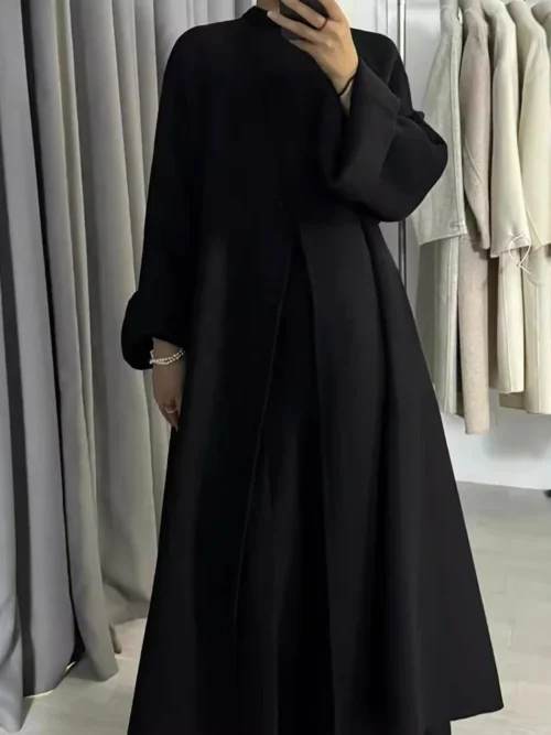 High-End Double-Sided Wool Coat for Women – Round Neck, Long Sleeve, Loose Winter Fashion