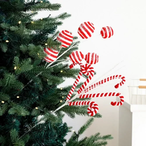 Plush Christmas Candy Cane Ornaments – Lifelike Handmade Branches for DIY Xmas Tree & Garland Decor