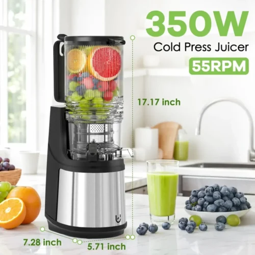 Efficient 350W Slow Cold Press Juicer – Extra-Large 6.5'' Chute for Whole Fruits