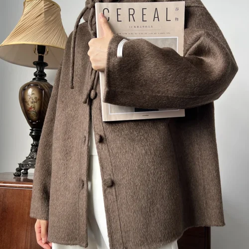 Petite Woolen Hooded Jacket – Casual, Single Breasted, Short, Loose Fit, Autumn/Winter Coat