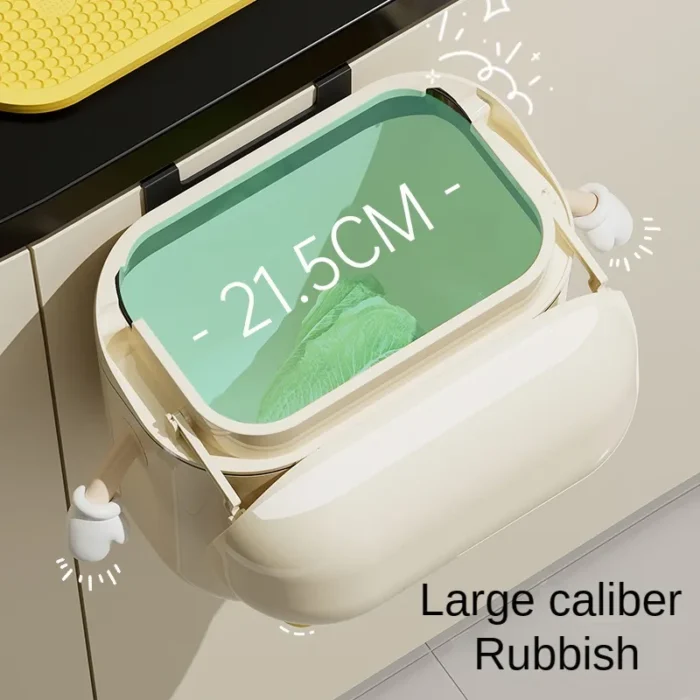 Wall-mounted kitchen Trash Can with Lid – Cream, No-Bend Design for Food Waste & Bathroom