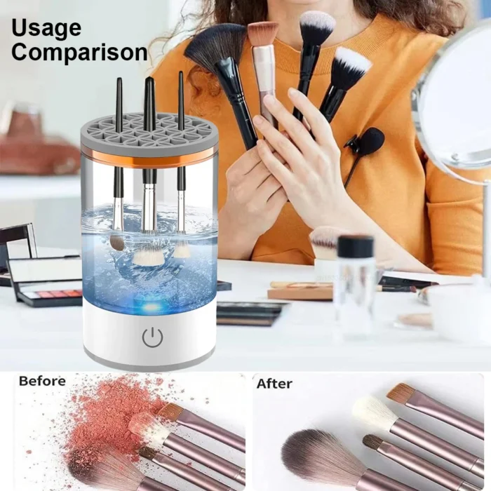 Electric Makeup Brush Cleaner – 3-in-1 Automatic Portable Cleanser with Pad