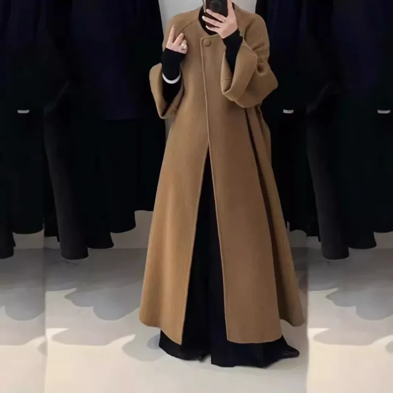 High-End Double-Sided Wool Coat for Women – Round Neck, Long Sleeve, Loose Winter Fashion