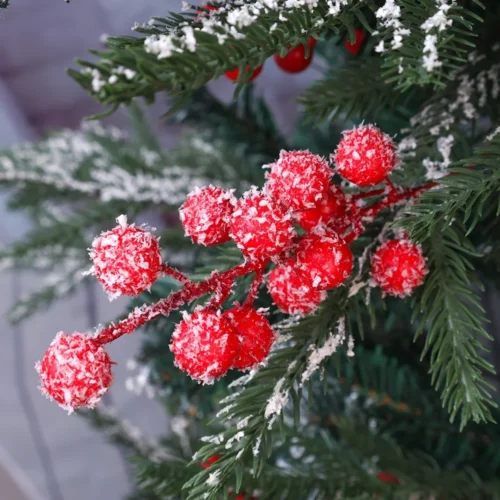 Artificial Holly Berry Picks with Snowflake Glitter – Christmas Tree, Wreath, Craft & Wedding Decor