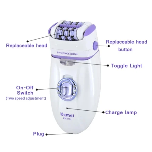 Effortless KM-1981 Women's Epilator – Electric Female Face Hair Removal