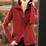 Women's Long Sleeve Knitted Cardigan – Zipper Casual Sweater Jacket