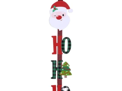 Christmas Plaid Ornaments Wooded Santa Claus Sign for Door Wall