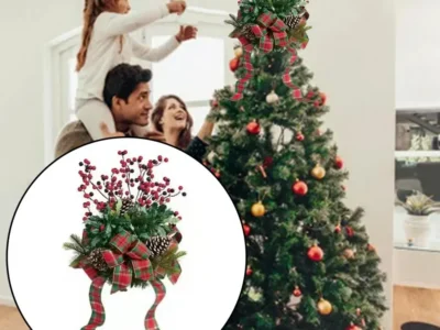 Lightweight PVC Pine Cone Wreath Christmas Tree Topper Short Eye Catching Artificial Tree Top Decoration