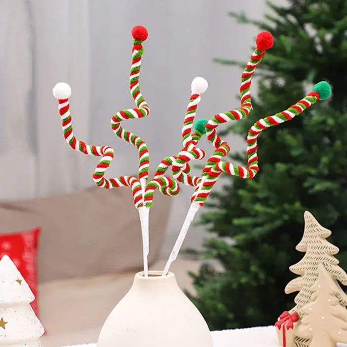 2pcs Red Green White Plush Candy Cane – Lifelike Artificial Branches for DIY Christmas Decor