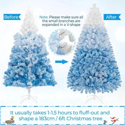 6ft Pre-Lit Snow Flocked Christmas Tree – 250 Warm Incandescent Lights, Foldable Stand