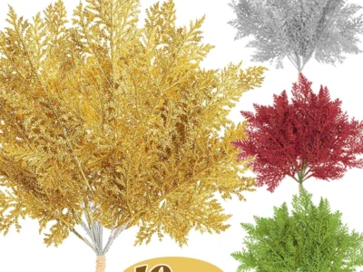 Glitter Artificial Pine Branches Fake Plant Xmas Tree Ornament Gold Glittering Sequin Leaves Christmas Party Home Decor Supplies