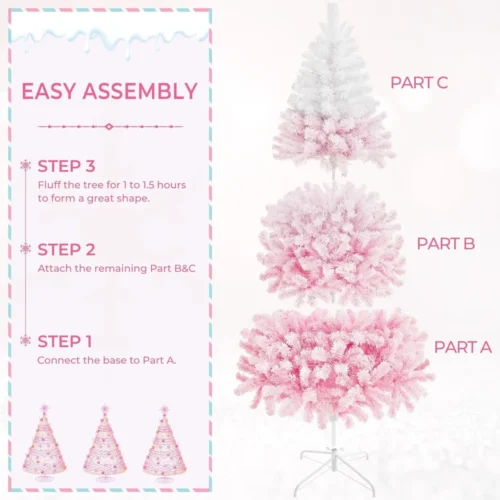 6ft Pre-Lit Snow Flocked Christmas Tree – 250 Warm Incandescent Lights, Foldable Stand