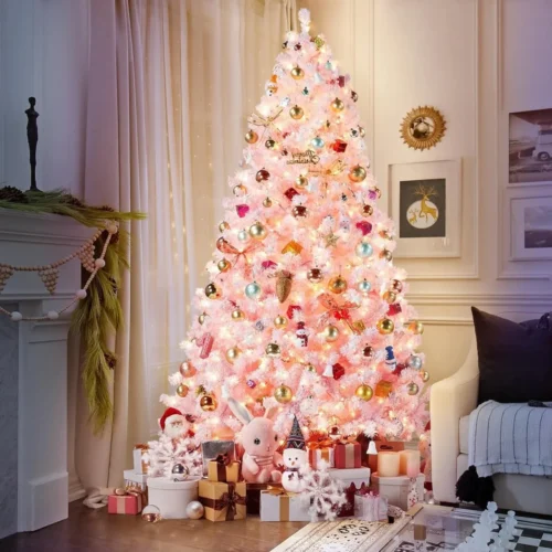6ft Pre-Lit Snow Flocked Christmas Tree – 250 Warm Incandescent Lights, Foldable Stand