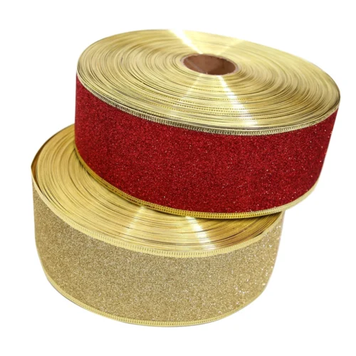 200cm Glitter Decorative Ribbons – Red, Silver, Gold Wired Ribbon for Christmas Crafts & Bows