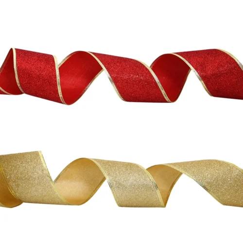 200cm Glitter Decorative Ribbons – Red, Silver, Gold Wired Ribbon for Christmas Crafts & Bows