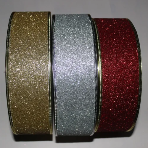 200cm Glitter Decorative Ribbons – Red, Silver, Gold Wired Ribbon for Christmas Crafts & Bows