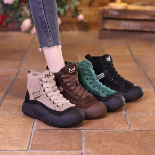 Women's Cute Big Head Retro Boots – Mid-Top, Breathable, Casual Fashion