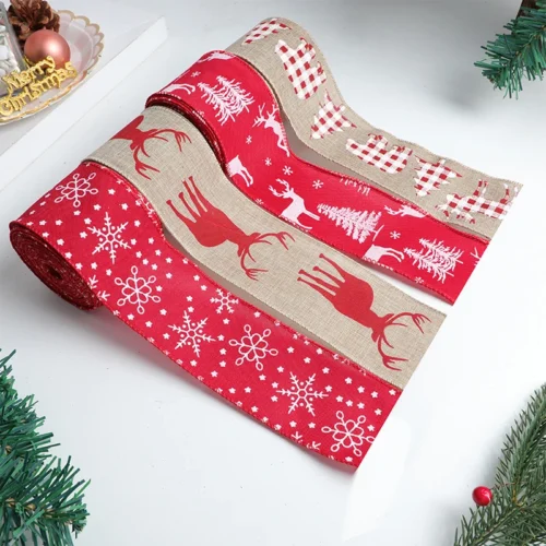 10 Yards Red Green Star Snowflake Colorful Ribbon Elk Holiday Decorative Ribbon Christmas New Years Home Decoration Bow