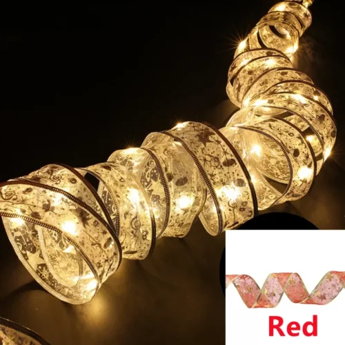 1-10m LED Fairy Ribbon Lights – Christmas Tree Ornaments & Bow String Lights for Navidad & New Year Decor