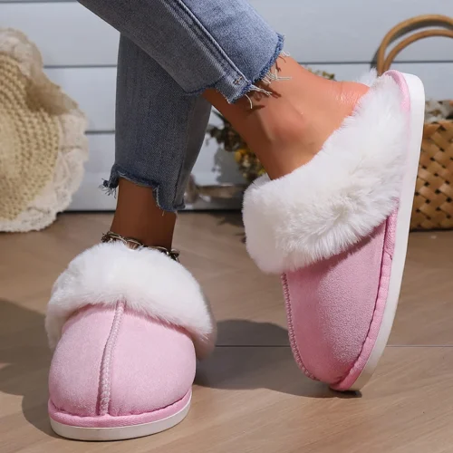 Women’s Winter Faux Suede Slippers – Closed Toe, Warm Fur, Soft Sole House Shoes for Comfort