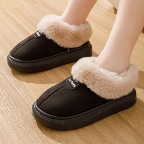 Women’s Fluffy Slippers – Plush Winter House Flats, Warm Platform Ankle Boots, Elegant Designer Footwear