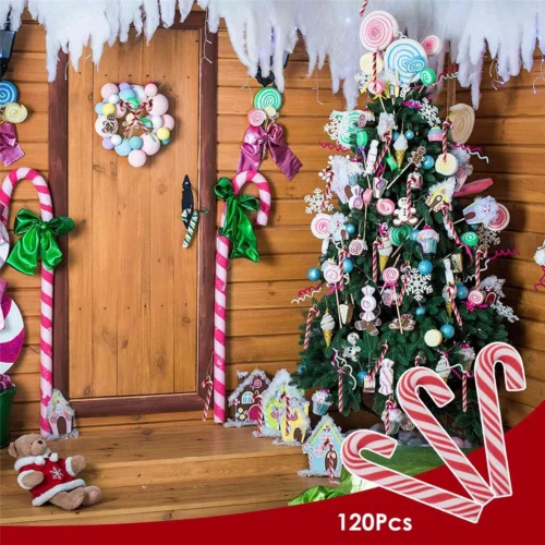 120Pcs Red and White Handmade Christmas Candy Cane Miniature Food Home Decor Clay Candy Cane