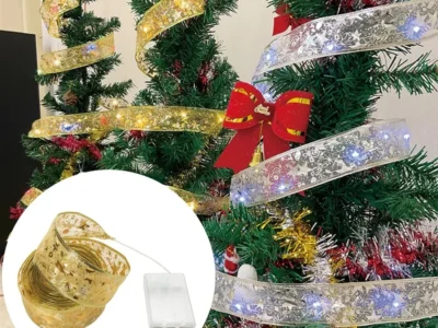 1-10m LED Fairy Ribbon Lights – Christmas Tree Ornaments & Bow String Lights for Navidad & New Year Decor