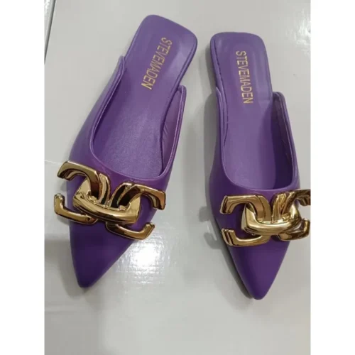 Women's Closed Toe Sandals – Pointed Toe Flats with Metal Decoration, Fashion Daily Slippers
