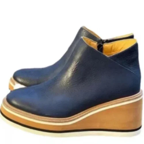 Women's Fashion Boots – Round Toe, High Heel, Zip Closure, Autumn Winter Cowboy Wedge Style