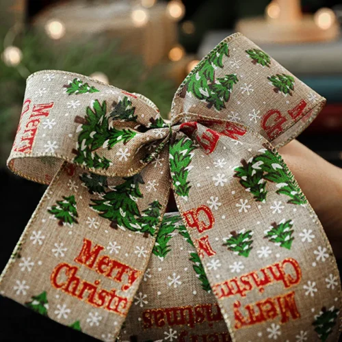 2/4/6M Linen Christmas Ribbon Wrapping Gift Christmas Tree Ribbon DIY Wreath Bows Snowman Burlap Rope 2025 Navidad Decoration