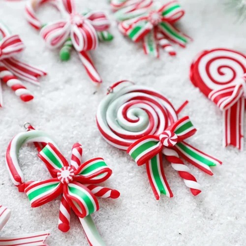 Creative Red, White & Green Candy Pendant – Soft Ceramic Stick Ornament for Christmas Decor