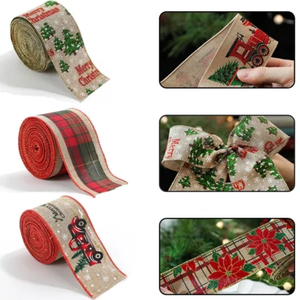 2/4/6M Linen Christmas Ribbon Wrapping Gift Christmas Tree Ribbon DIY Wreath Bows Snowman Burlap Rope 2025 Navidad Decoration