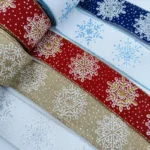 10 Yards Christmas Snowflake Ribbon – Printed Fabric with Wired Edge for DIY Gift Wrapping & Wreath Bows